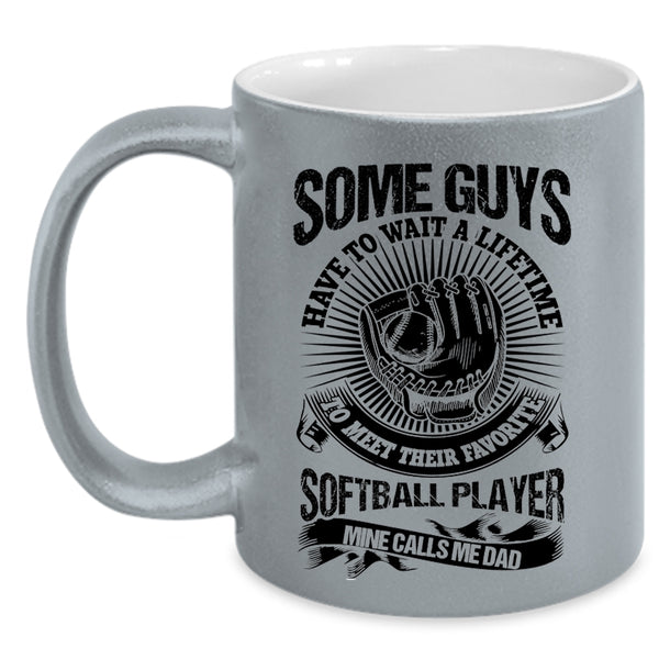 Awesome Dad Coffee Mug, My Favorite Softball Player Calls Me Dad Accent Mug