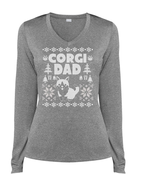 Corgi Dad T Shirt, I Love My Dog T Shirt, Cool Shirt (Ladies LS Heather V-Neck)