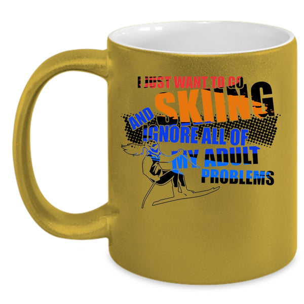 Awesome Skiing Coffee Mug, I Just Want To Go Skiing Accent Mug