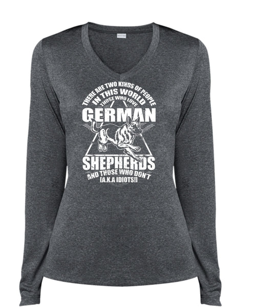 Love German Shepherds T Shirt, Two Kinds Of People T Shirt, Cool Shirt (Ladies LS Heather V-Neck)