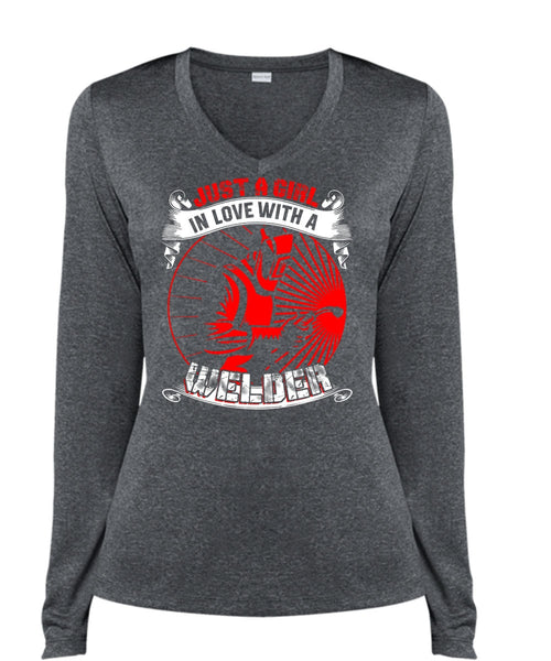 Just A Girl In Love With A Welder T Shirt, Being A Welder T Shirt, Cool Shirt (Ladies LS Heather V-Neck)