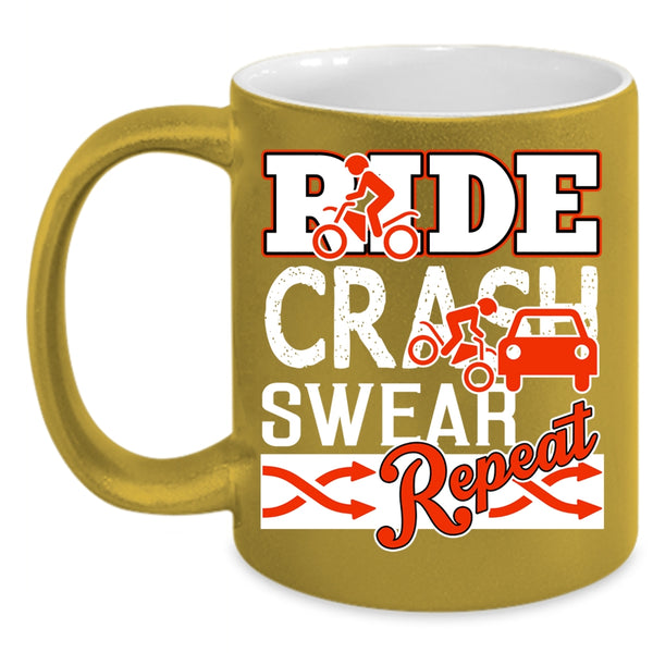 Ride Crash Swear Repeat Coffee Mug, Cool Riding Coffee Cup