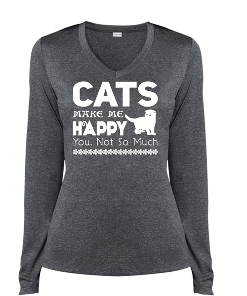 Cats Make Me Happy T Shirt, My Pets T Shirt, My Favorite T Shirt (Ladies LS Heather V-Neck)