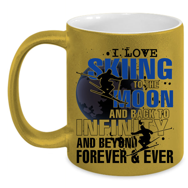 Funny Sport Coffee Mug, I Love Skiing To The Moon And Back Accent Mug