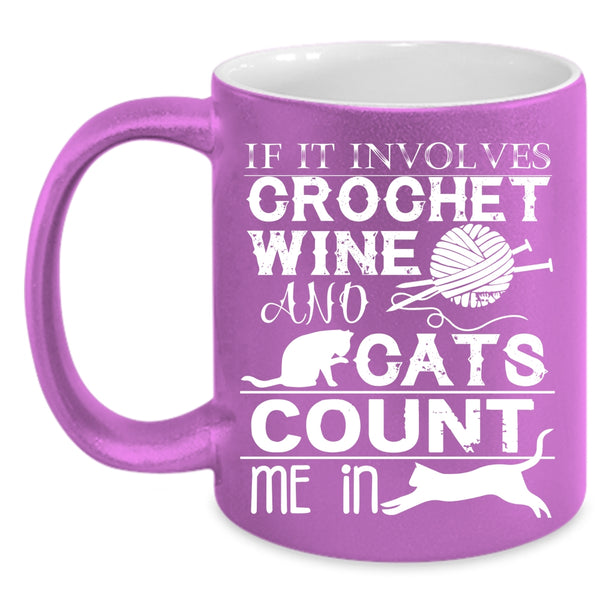 Crochet Wine And Cats Coffee Mug, Cool Crocheter Coffee Cup