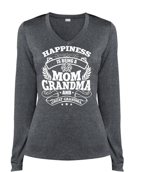 Mom Grandma And Great Grandma T Shirt, Being A Nana T Shirt, Cool Shirt (Ladies LS Heather V-Neck)