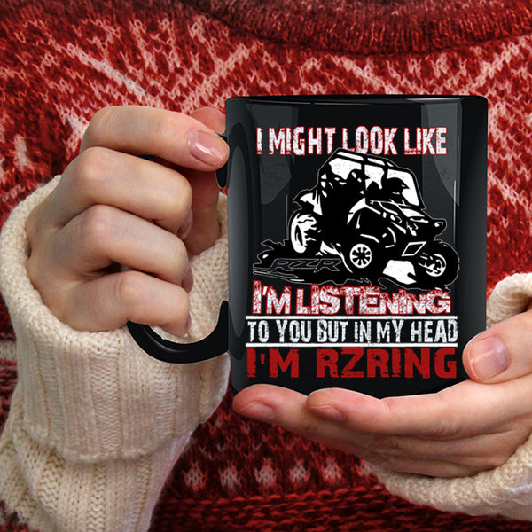 In My Head I'm Rzring Coffee Mug, Cool Dirty Track Racing Coffee Cup