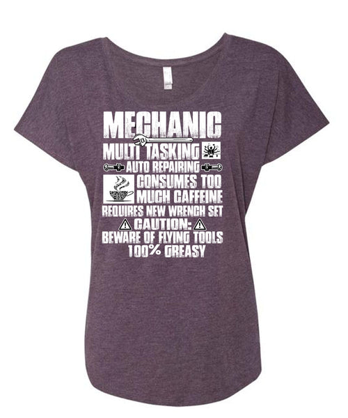 Mechanic Multitasking T Shirt, Much Caffeine T Shirt, Cool Shirt (Ladies' Triblend Dolman Sleeve)