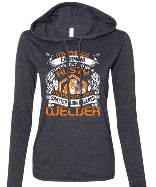 Spatter Burn Covered Welder T Shirt, I Love Welding T Shirt (Anvil Ladies Ringspun Hooded)