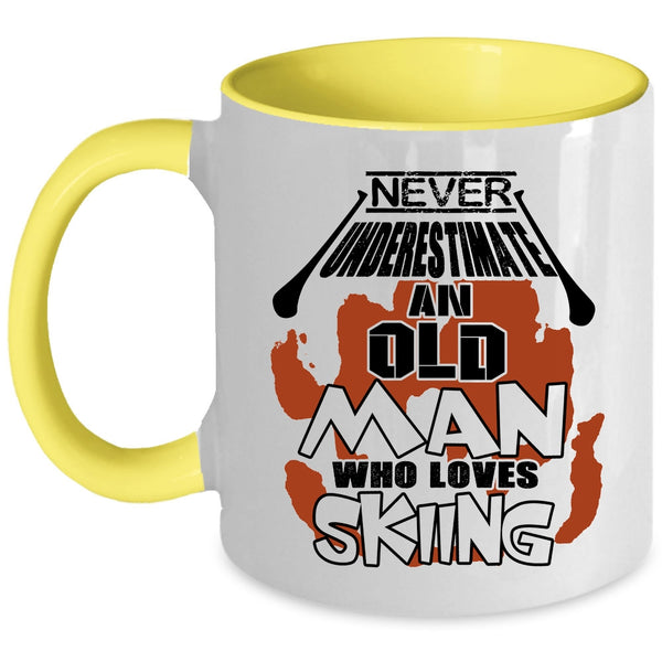 Cool Dad Coffee Mug, Never Underestimate An Old Man Loves Skiing Accent Mug