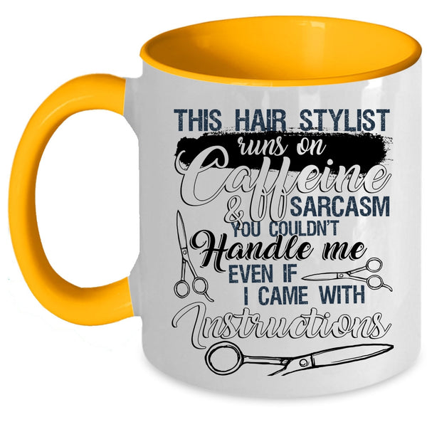 Funny Hairstylist Coffee Mug, This Hairstylist Runs On Caffeine Accent Mug