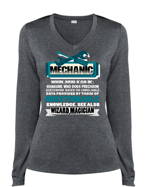 Being A Mechanic T Shirt, Wizard Magician T Shirt, Cool Shirt (Ladies LS Heather V-Neck)