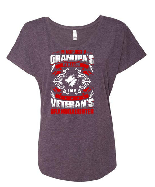 Grandpa's Little Girl T Shirt, I'm A Veteran's Granddaughter T Shirt, Cool Shirt (Ladies' Triblend Dolman Sleeve)