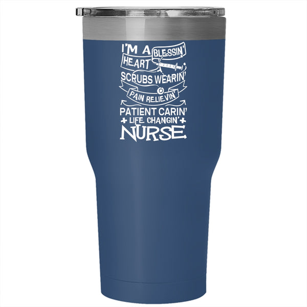 I'm A Nurse Tumbler 30 oz Stainless Steel, Blessing Heart Scrubs Wearing Travel Mug