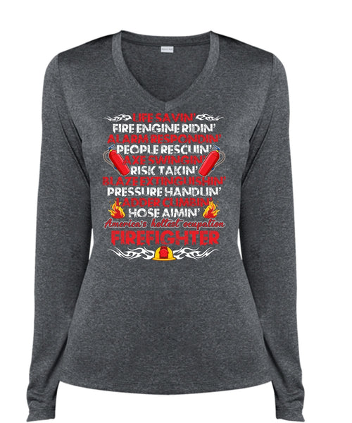 You This Firefighter T Shirt, Will Help You Pack T Shirt, Cool Shirt (Ladies LS Heather V-Neck)