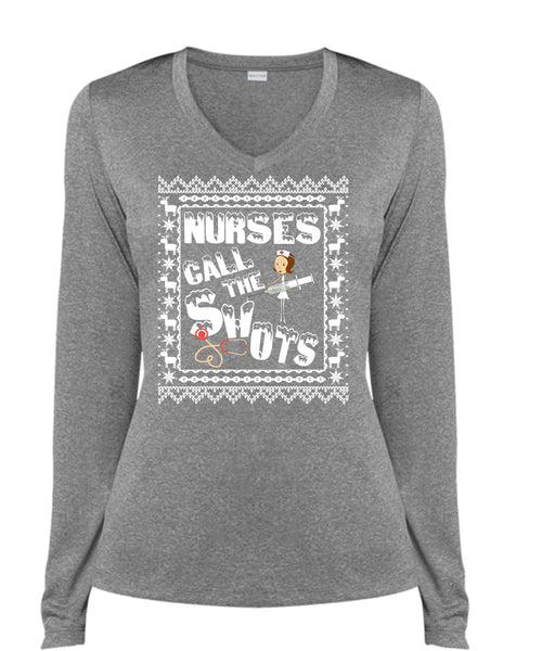 Nurses Call The Shots T Shirt, This Girl Loves Christmas T Shirt, Cool Shirt (Ladies LS Heather V-Neck)