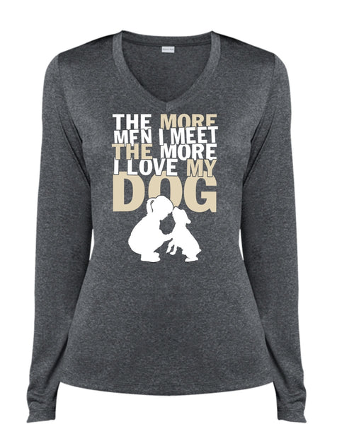 I Love My Dog T Shirt, My Favorite T Shirt, Cool Shirt (Ladies LS Heather V-Neck)
