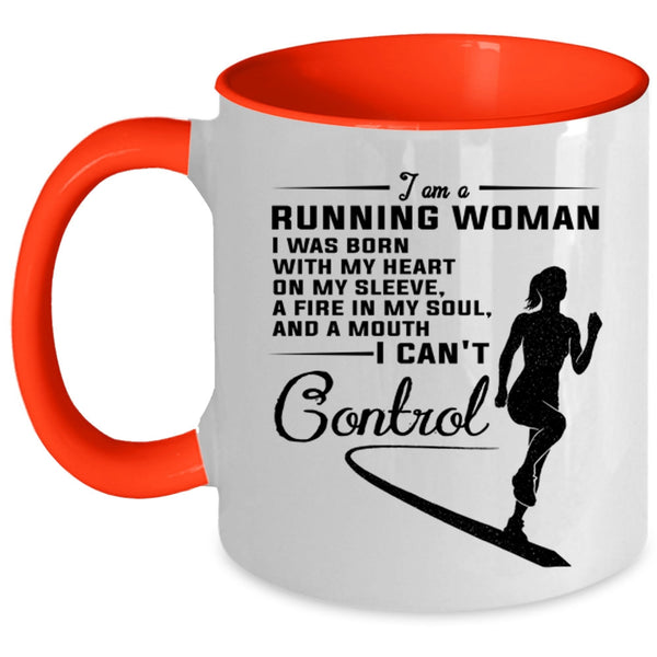 I Was Born With My Heart On My Sleeve Coffee Mug, I Am A Running Woman Accent Mug