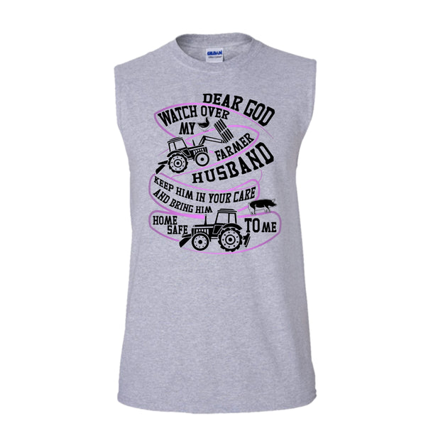 Watch Over My Farmer Husband T Shirt, I'm A Farmer's Wife Tank Top (Men's Cotton Sleeveless)