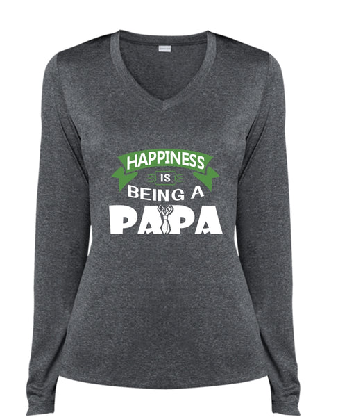 Happiness Is Being A Papa T Shirt, Being A Papa T Shirt, Father's Day T Shirt (Ladies LS Heather V-Neck)