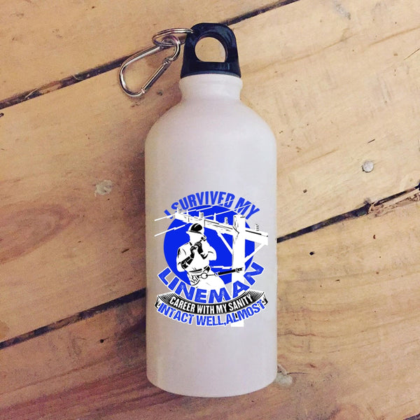 I Survived My Lineman Career With My Sanity 20 oz Stainless Steel Bottle,Cute Lineman Outdoor Sports Water Bottle