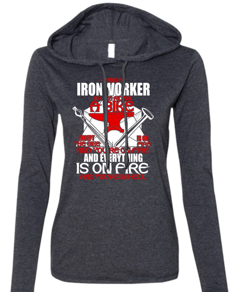Being An Ironworker T Shirt, Like Riding A Bike T Shirt (Anvil Ladies Ringspun Hooded)