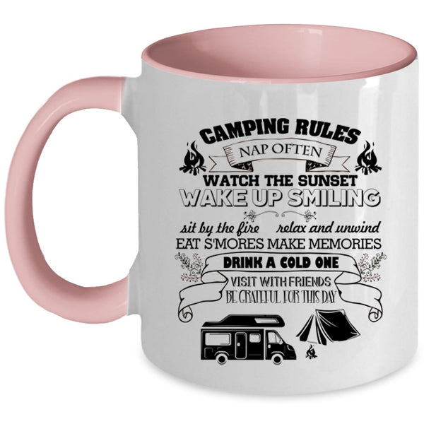 Watch The Sunset Coffee Mug, Camping Rules Accent Mug