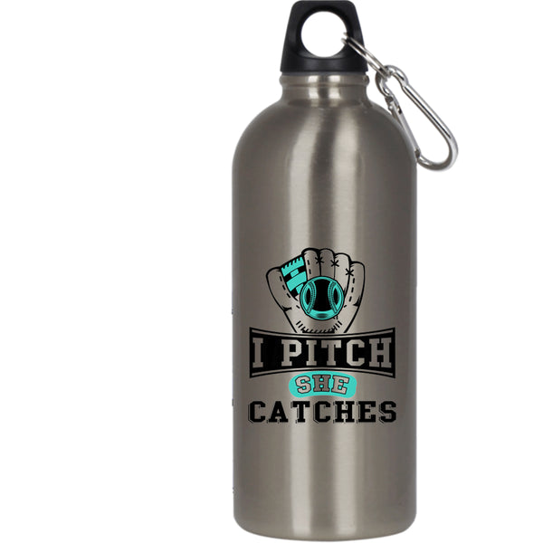 I Pitch She Catches 20 oz Stainless Steel Bottle,Cool Softball Outdoor Sports Water Bottle