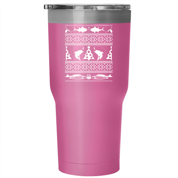 Funny Fishing Tumbler 30 oz Stainless Steel, Christmas Tree  Travel Mug