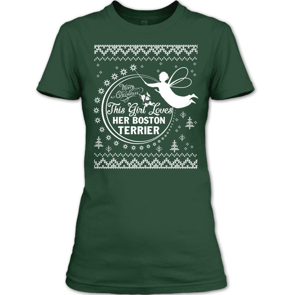 Merry Christmas T Shirt, This Girl Loves Her Boston Terrier T Shirt