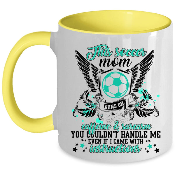 Cute Mom Coffee Mug, This Soccer Mom Runs On Caffeine Accent Mug