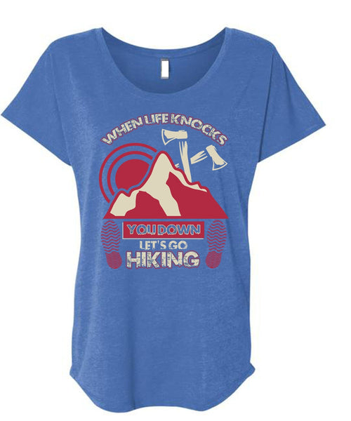 Let's Go Hiking T Shirt, I Love Hiking T Shirt, Cool Shirt (Ladies' Triblend Dolman Sleeve)