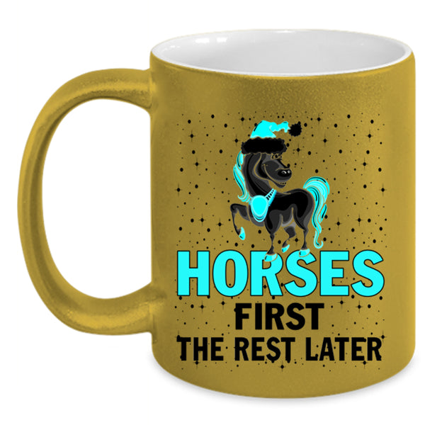 Merry Little Christmas Coffee Mug, Horses First The Rest Later Accent Mug