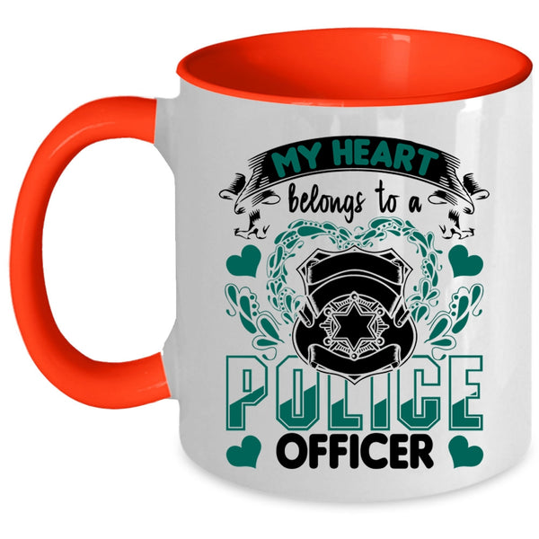 I Love Policeman Coffee Mug, My Heart Belongs To A Police Officer Accent Mug