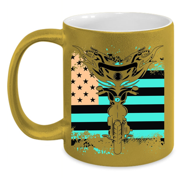 American Flag Coffee Mug, Cool Motorcycles Accent Mug