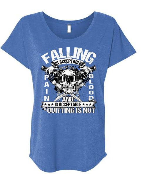 Falling Is Acceptable T Shirt, Being A Veteran T Shirt, Cool Shirt (Ladies' Triblend Dolman Sleeve)