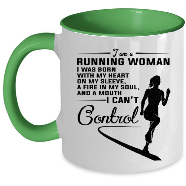 I Was Born With My Heart On My Sleeve Coffee Mug, I Am A Running Woman Accent Mug