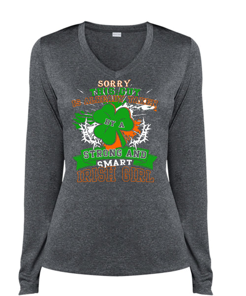 This Guy Is Already Taken By A Smart Irish Girl T Shirt, I Love Irish T Shirt, Cool Shirt (Ladies LS Heather V-Neck)