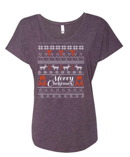 Merry Christmas T Shirt, Funny Winter T Shirt, Cool Shirt (Ladies' Triblend Dolman Sleeve)