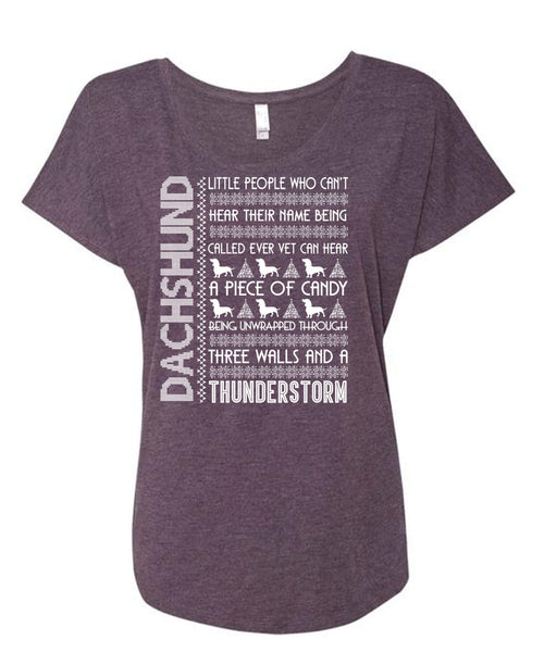 Dachshund Little People T Shirt, I Love My Dog T Shirt, Cool Shirt (Ladies' Triblend Dolman Sleeve)