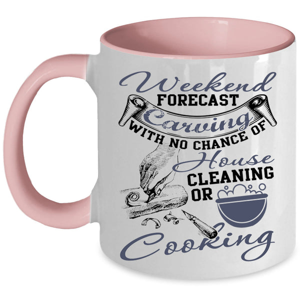 Funny Gift For Carver Coffee Mug, Weekend Forecast Carving Accent Mug