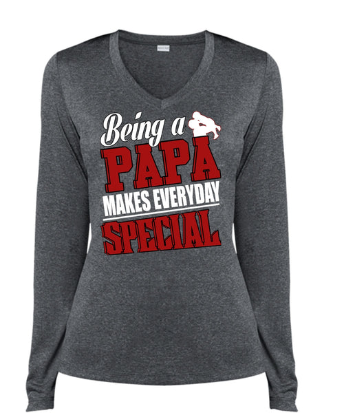 Being A Papa Makes Everyday Special T Shirt, Being A Papa T Shirt, Cool Shirt (Ladies LS Heather V-Neck)