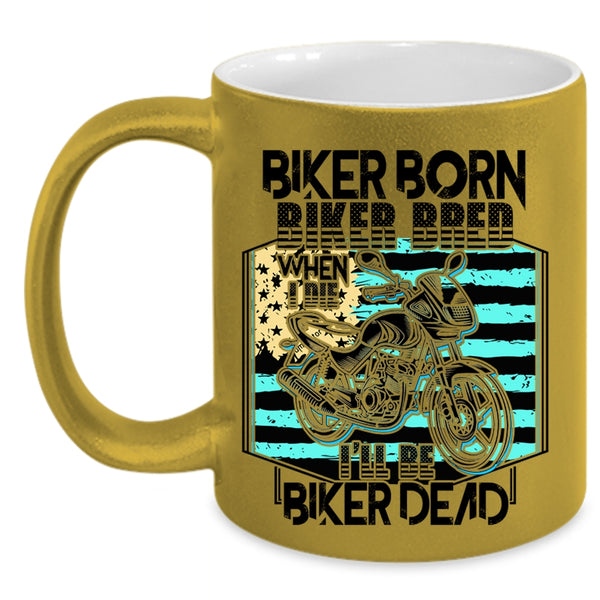 Cool American Flag Coffee Mug, Biker Born Biker Bred Accent Mug