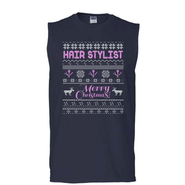Hair Stylist Merry Christmas T Shirt, Coolest Hair Stylist T Shirt, Cool T Shirt (Men's Cotton Sleeveless)