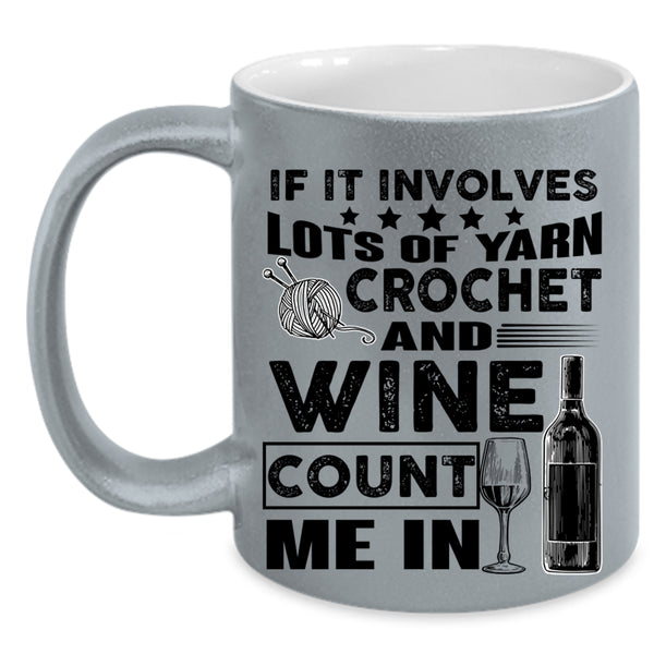 Wine Drinker Coffee Mug, Crochet And Wine Accent Mug