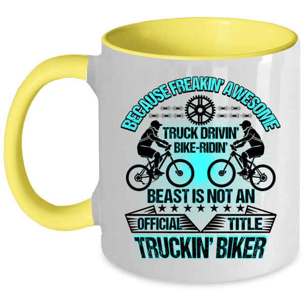 Trucking Biker Coffee Mug, Aweosme Truck Driving Bike Riding Accent Mug
