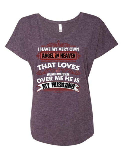 He Is My Husband T Shirt, Angel In Heaven T Shirt, Cool Shirt (Ladies' Triblend Dolman Sleeve)