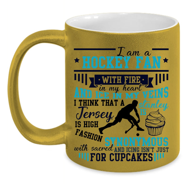 Sport Coffee Mug, I Am A Hockey Fan With Fire In My Heart Accent Mug