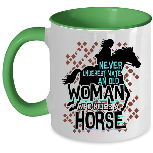 Cute Old Equestrian Coffee Mug, An Old Woman Rides A Horse Accent Mug