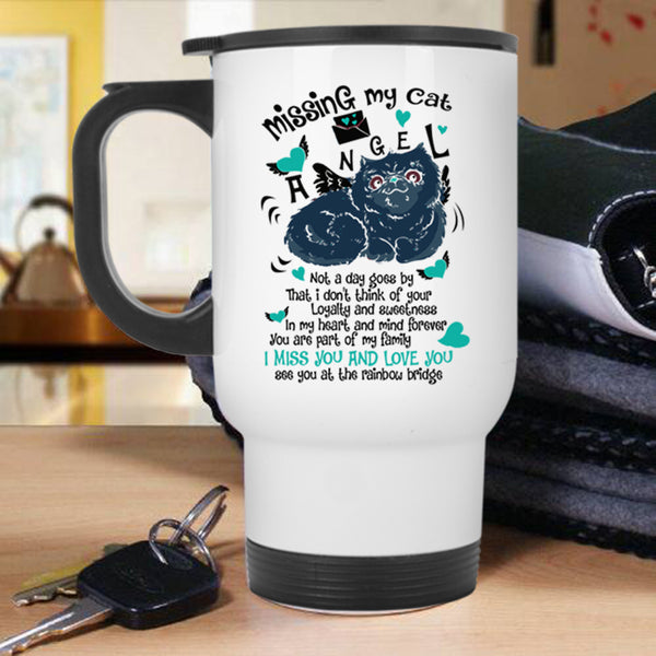 I Miss You And Love You Travel Mug, Missing My Cat Angel Mug